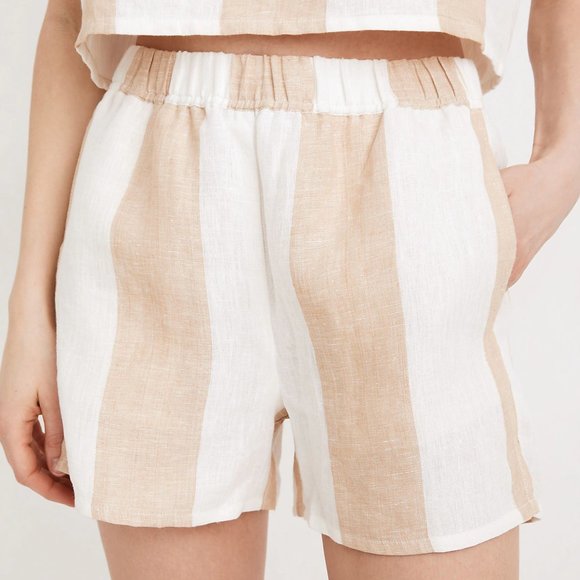 Laude the Label Easy Linen Short Tan & White Tulum Stripe Size Medium - Picture 10 of 10